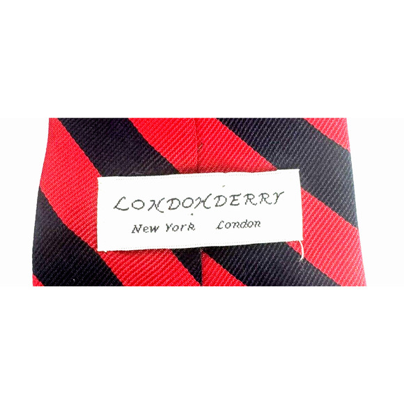 LONDONDERRY REPP RED & NAVY 100% SILK MEN'S TIE FROM & MADE IN LONDON - Picture 3 of 5